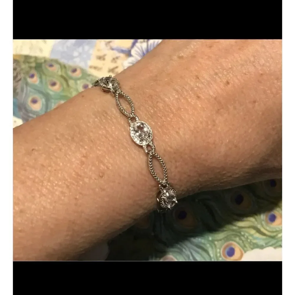 3.61 Ct. Oval Halo Design White Sapphire Gemstone Tennis Bracelet